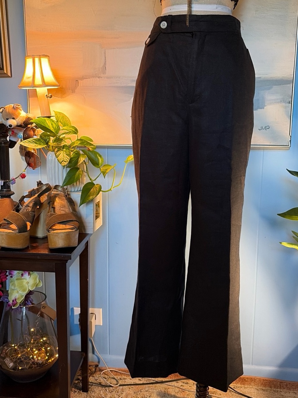 Chaps Black Wide-Leg High-Rise Trousers